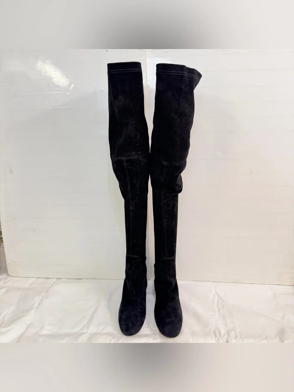 NEW AGL Black Over-the-Knee Suede Block Heel Boots, Size 37
